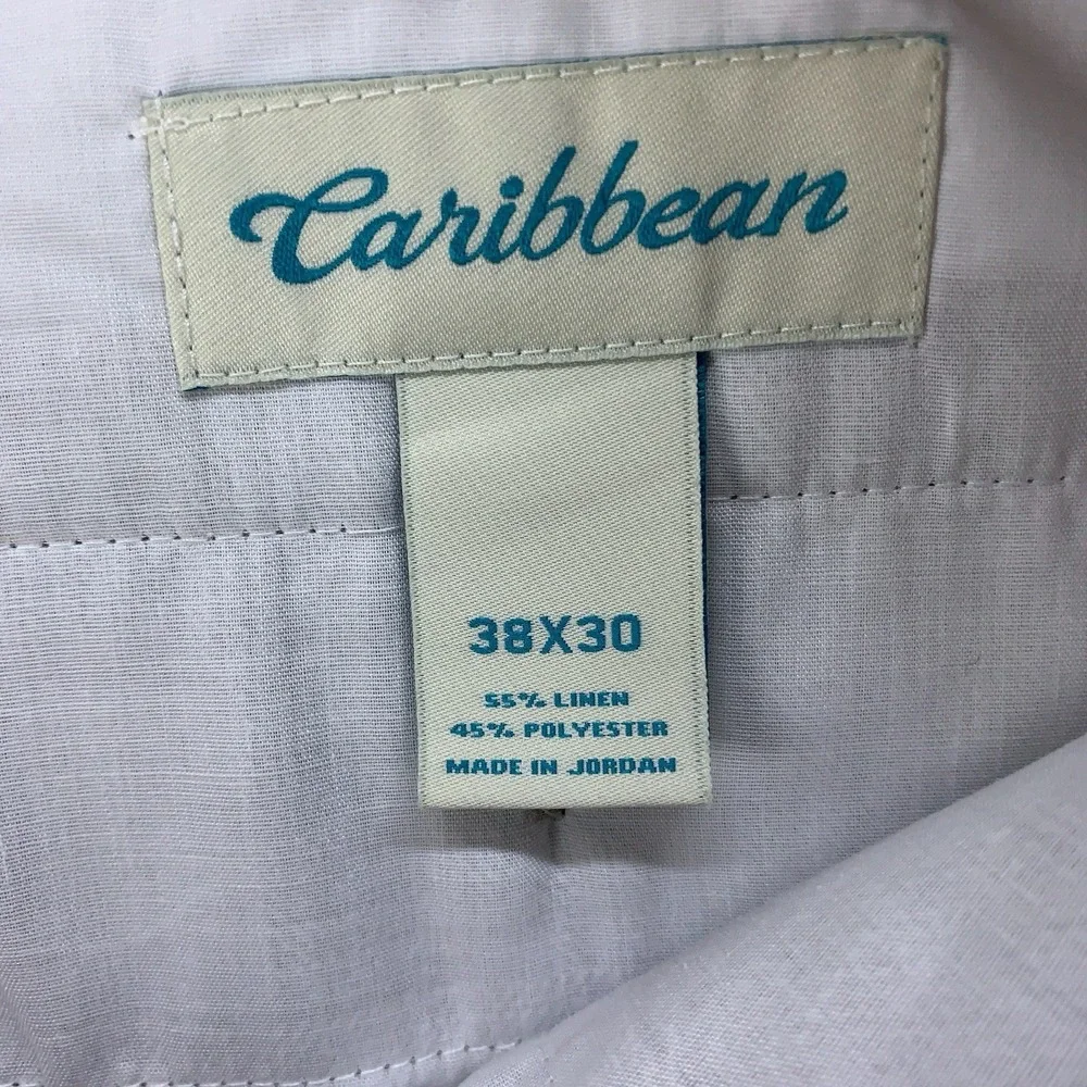 Caribbean Pants Linen Blend Mens 38x30 Beige Straight Leg Coastal Beach